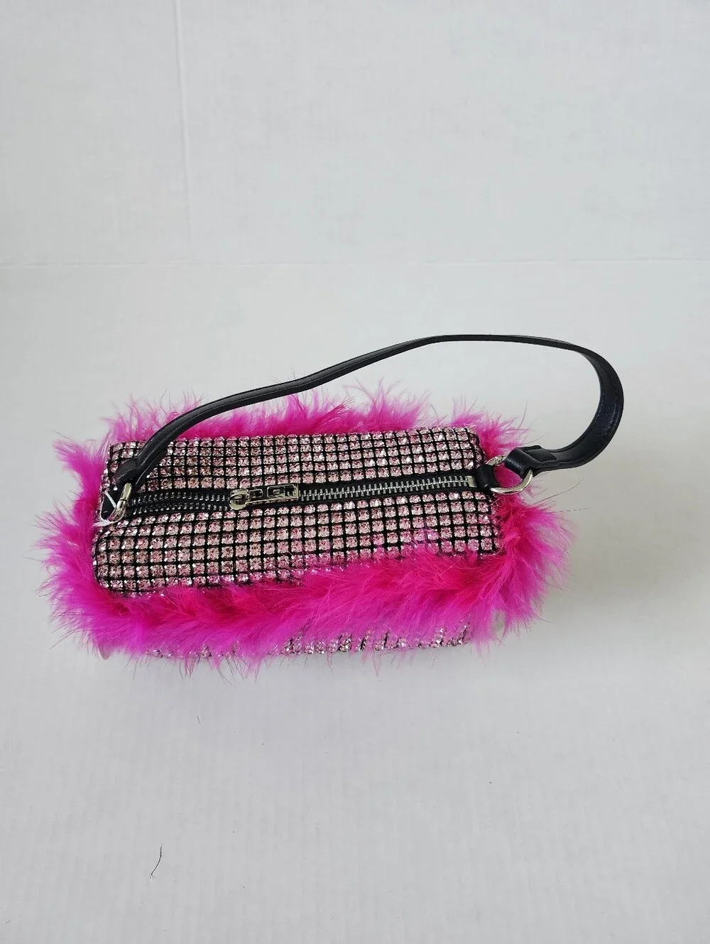 Pink Feather Rhinestone Shoulder Bag